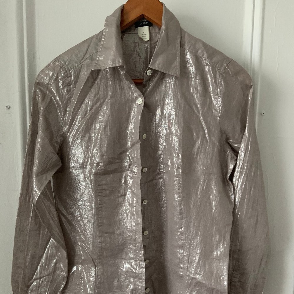 JCrew shirt blouse silver cotton long sleeve 6
